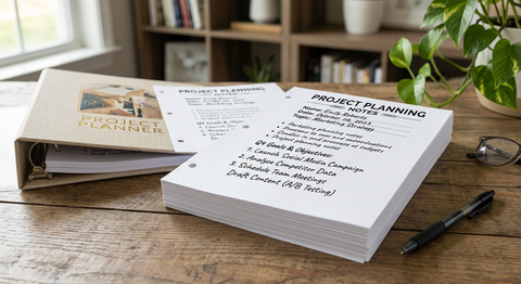 8.5 x 11 BLACK ink Replacement pages for Custom Printed Binder