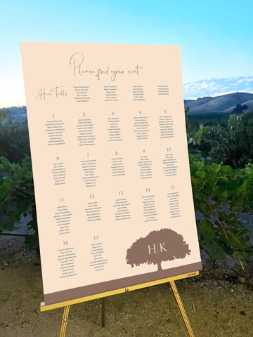24" x 36" Wedding Seat Chart, can also be custom printed for Events or Wall Art